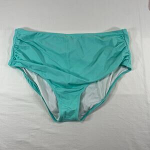 Coral Reef Swim High Waist Ruched Bikini Bottom Aqua Blue Plus 22/24 3XL Women